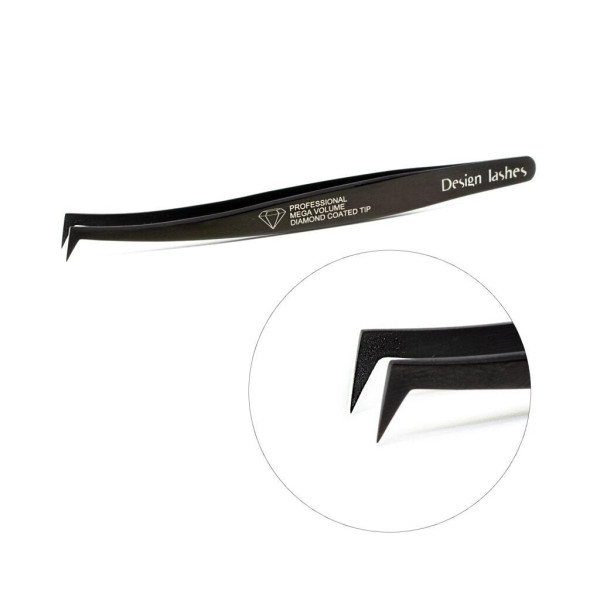 Пінцет Design Lashes з алмазним напиленням Топірець чорний Даймонд