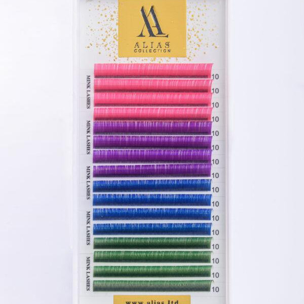 Вії Alias 4 color mix Pink Neon/Violet/Blue/Green CC / 0.1 / 10-12