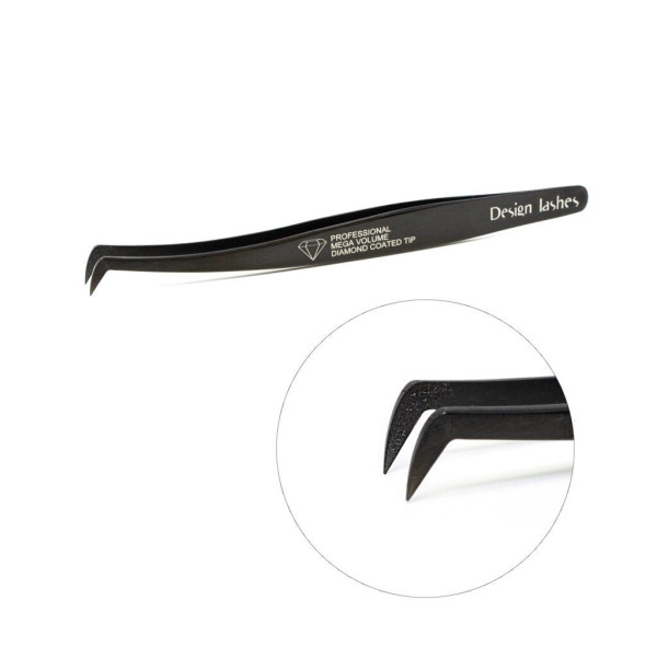 Пинцет Design Lashes с бриллиантовым напылением Сапожок черный