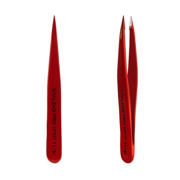 Пинцет для бровей Staleks Pro Expert 11 Type 5 широкие скошенные кромки TE-11/5 черный Red